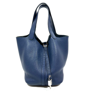 HERMÈS PICOTIN 22 HANDBAG IN BLUE CLEMENCE LEATHER