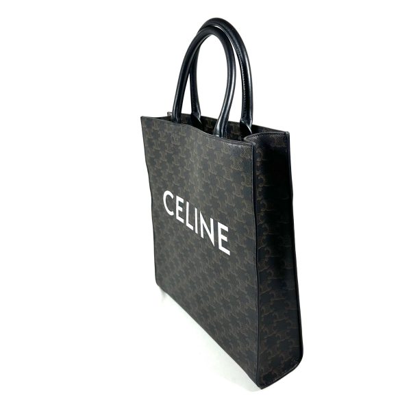 Celine Triomphe Coated Canvas Vertikal Tote Väska, Svarta Läderhandtag - Bild 3