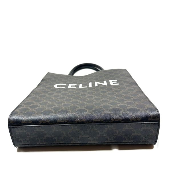 Celine Triomphe Coated Canvas Vertikal Tote Väska, Svarta Läderhandtag - Bild 6