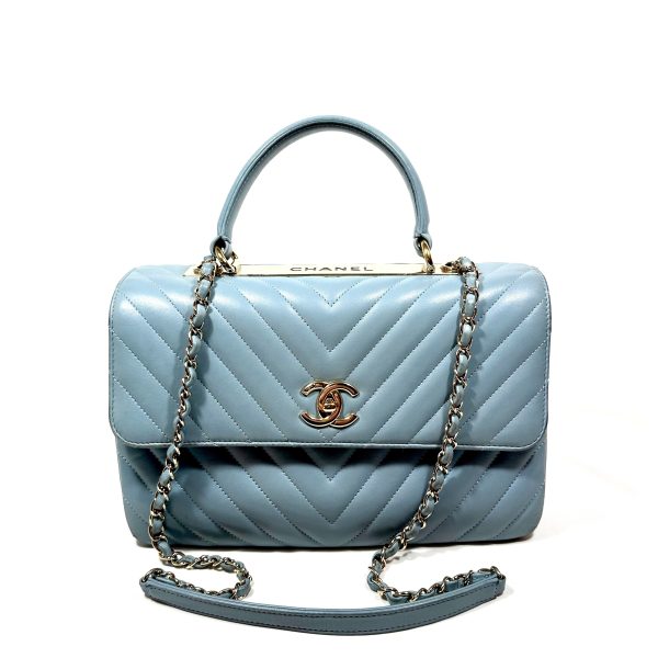 Chanel Medium Trendy Handbag In Pale Blue Chevron Quilted Nappa Leather - Image 2