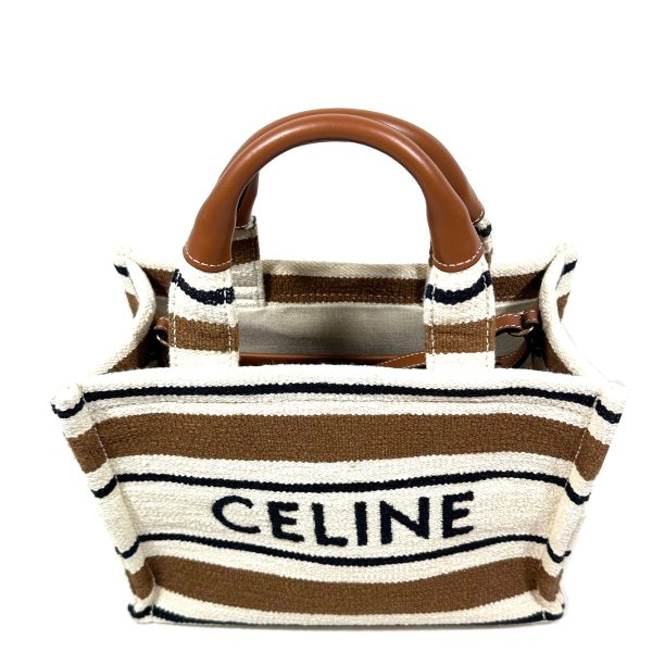 Celine Small Ecru Canvas ‘Cabas Thais’ Tote with Stripes and Leather Handles - Image 4