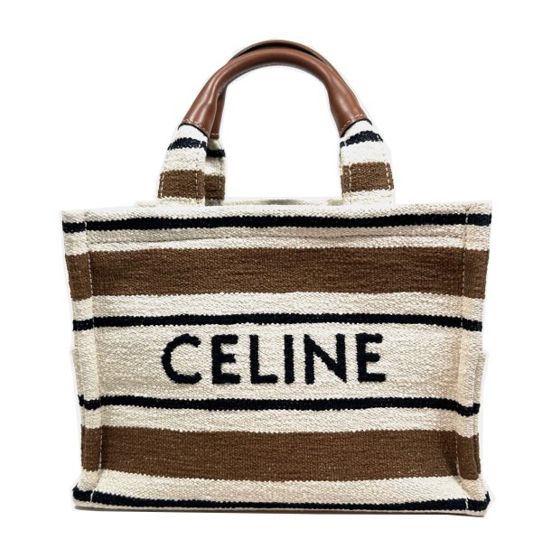 Celine Small Ecru Canvas ‘Cabas Thais’ Tote with Stripes and Leather Handles - Image 3