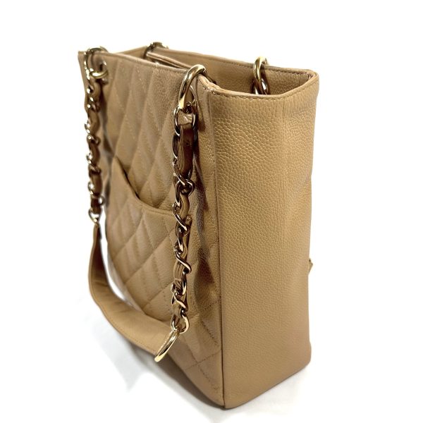 Chanel Petite Shopping Shoulder Tote in Beige Caviar Leather - Image 8