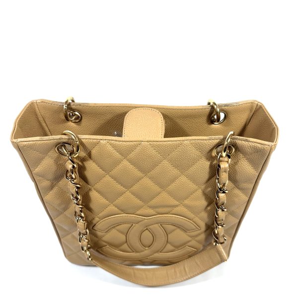 Chanel Petite Shopping Shoulder Tote in Beige Caviar Leather - Image 4