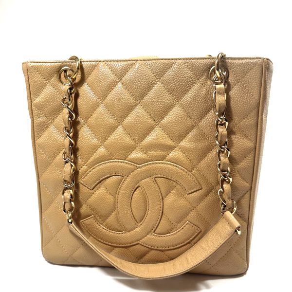 Chanel Petite Shopping Shoulder Tote in Beige Caviar Leather - Image 3