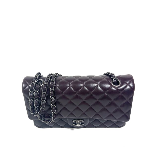 Chanel Medium Double Flap Shoulder Bag in Plum Quilted Lamb Leather - Image 3