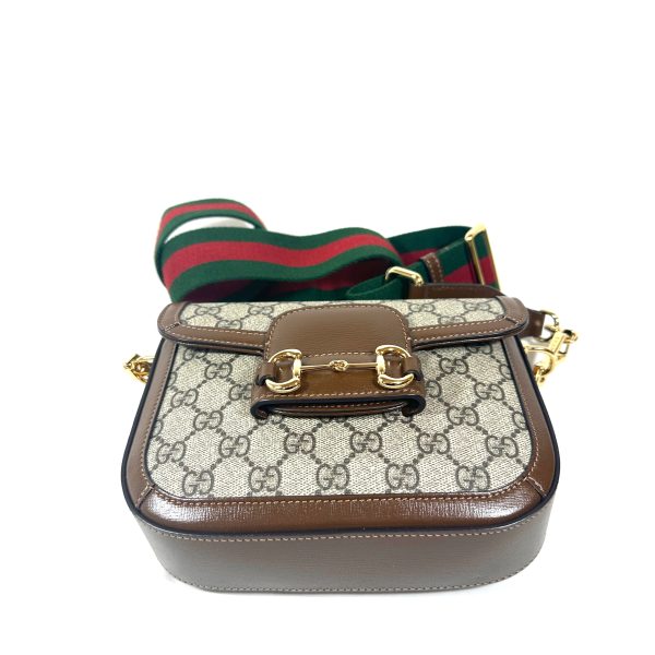 Gucci Horsebit 1955 Small Shoulder Bag in GG Supreme Canvas with Brown Leather - 2 Straps - Image 8