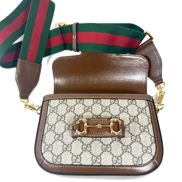 Gucci Horsebit 1955 Small Shoulder Bag in GG Supreme Canvas with Brown Leather - 2 Straps - Image 9