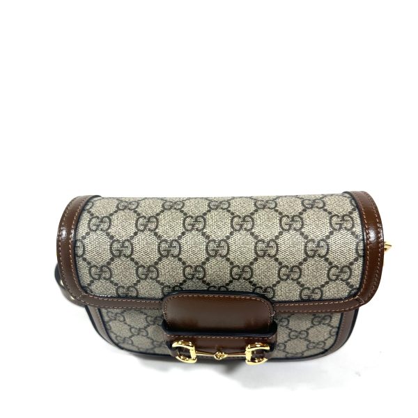 Gucci Horsebit 1955 Small Shoulder Bag in GG Supreme Canvas with Brown Leather - 2 Straps - Image 3