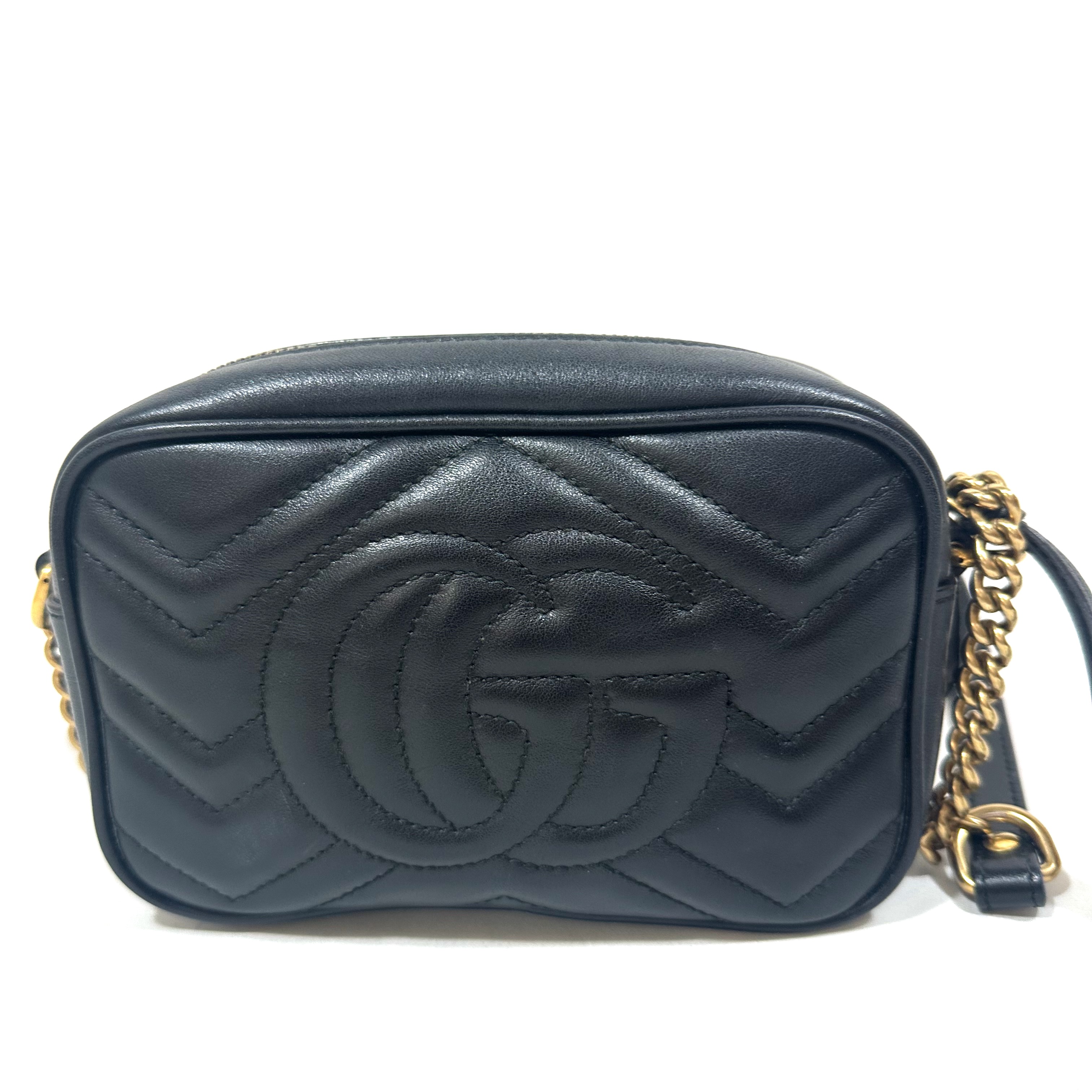 Gucci Mini Marmont GG Black Chevron Quilted Leather