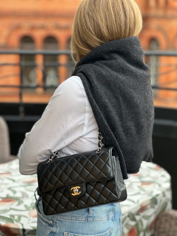 Chanel Small Timeless Double Flap Bag in Black Quilted Caviar Leather - Image 13