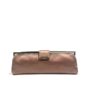 Miu Miu Bronze Satin Evening Clutch Bag With Brown Silk Strap