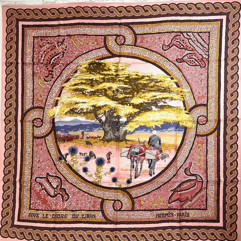 Hermès 90 Pink Silk Carré 'Sous Le Cèdre du Liban' - Still in Fashion