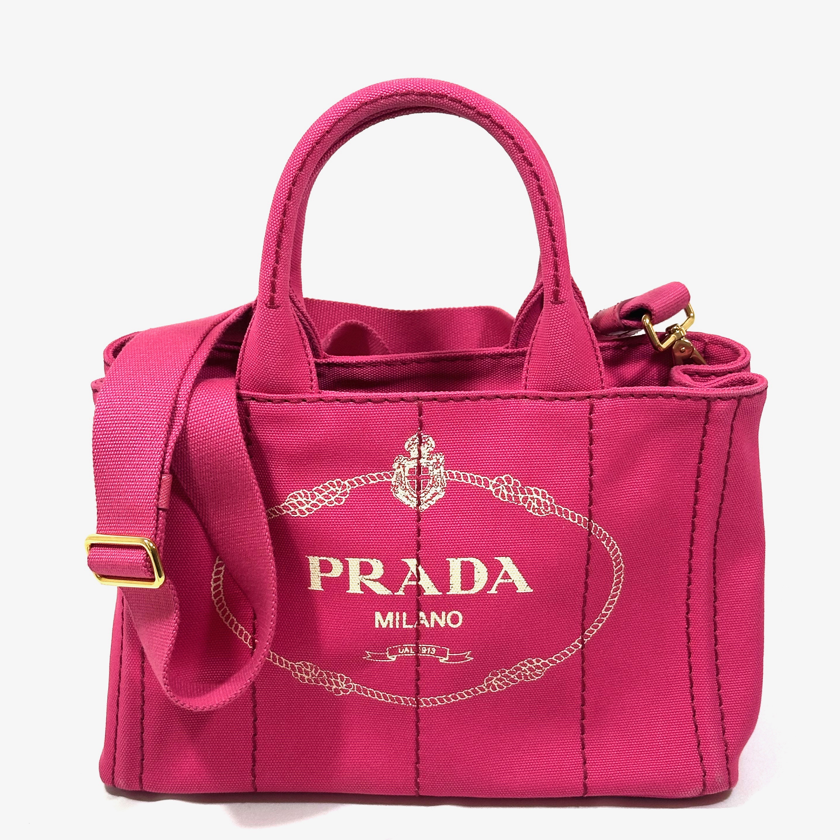 Prada Pink Canvas Canapa Logo Satchel with Shoulder Strap